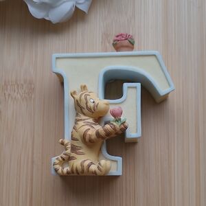 Disney Yellow & Light Blue Letter F Figurine with Tigger Holding Flower